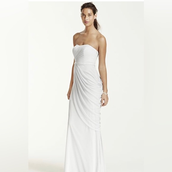 Nwt:
DAVID'S BRIDAL
long strapless mesh dress with side draping💎 - Picture 3 of 14